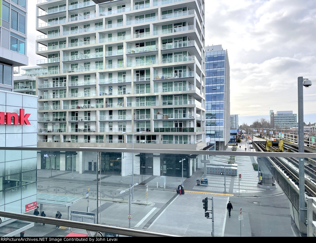 Looking south from Richmond-Brighouse Station. There are so many apartments and retail units here within easy reach of the Skytrain Station.